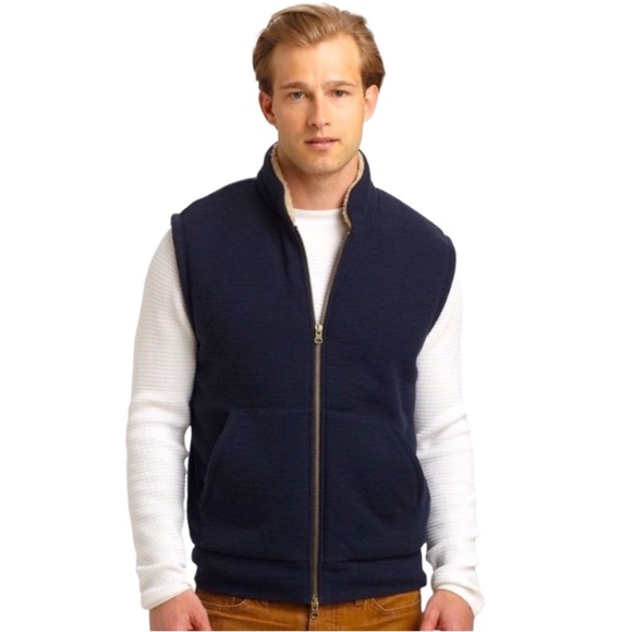 VinceNavy Blue Sherpa Jacket Vest Medium